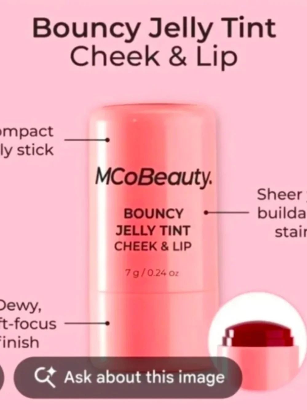 MCo Beauty Bouncy Jelly Tint Cheek & Lip In Pink Pop 0.24oz BNIB